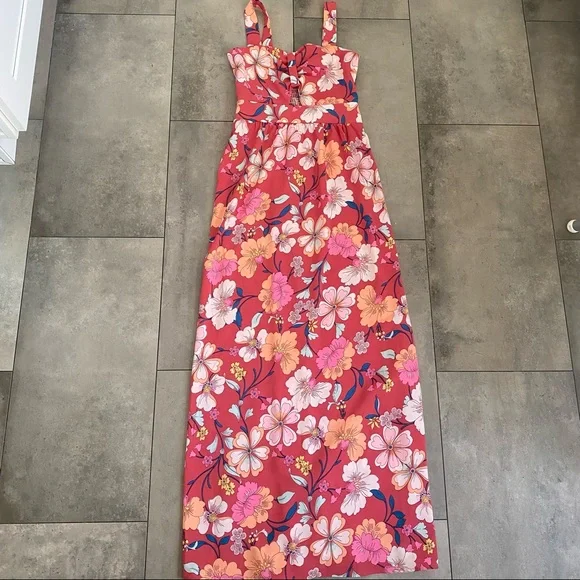 chinese dress ladies Macy Floral Ruffle Midi Dress-Pink
